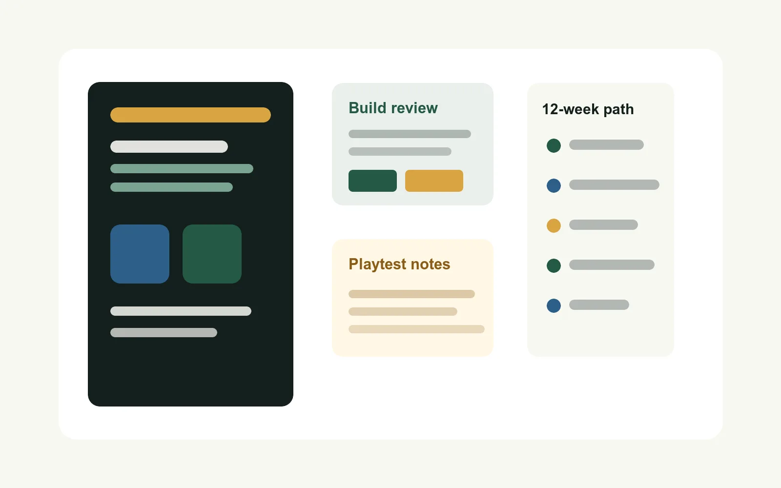 Student project review workspace with build, playtest, and evidence boards